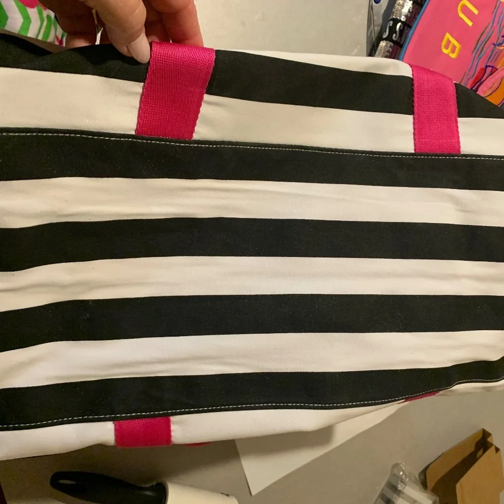 Victoria’s Secret Black/White/Pink Canvas Duffle Tote Bag